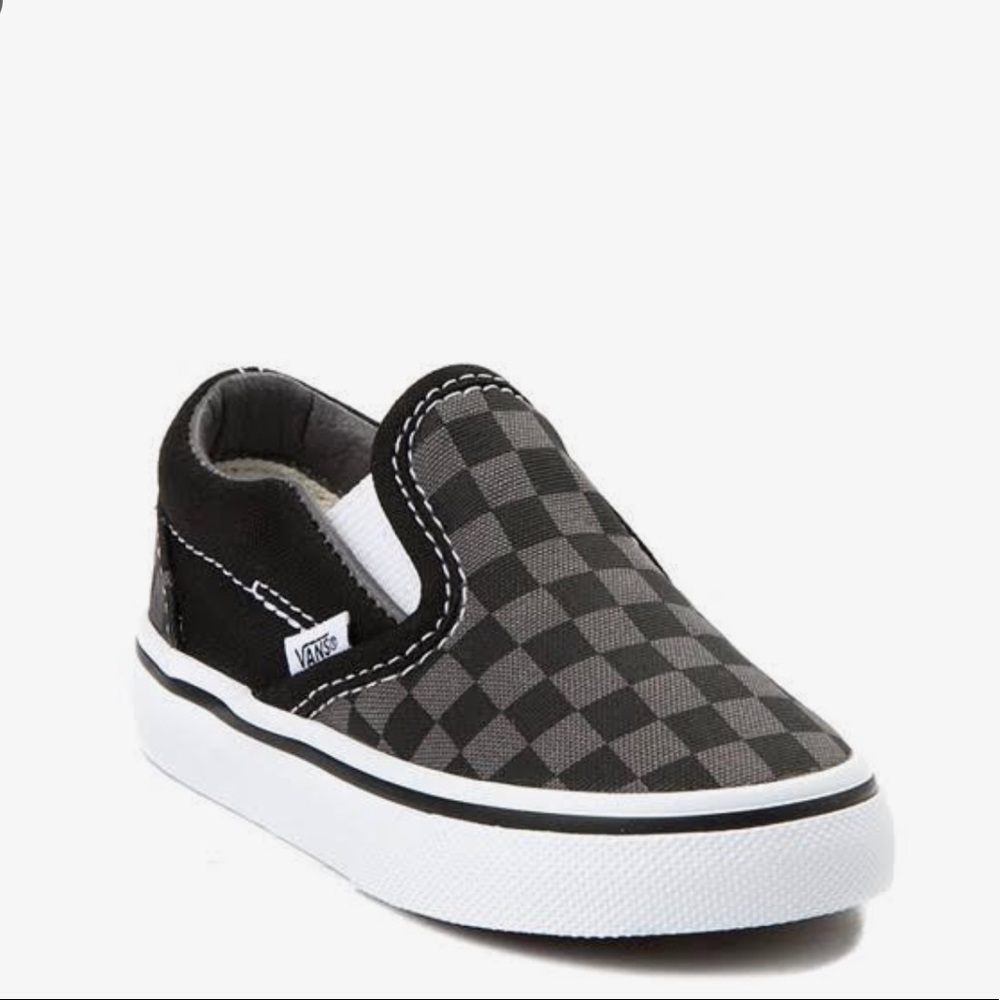 Vans Slip On Checkerboard Skate Shoe - Baby / Toddler - Black / Gray - Size 6.5